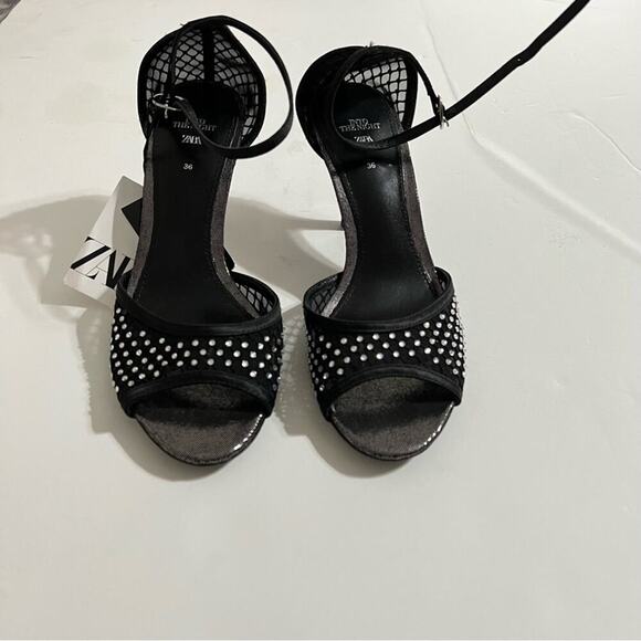 Zara Black RHINESTONE HEELED SANDALS LIMITED EDITION - Picture 8 of 13